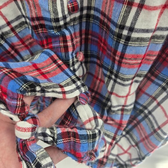 Lane Bryant Plaid Red Blue Button Rayon Tie Front Long Sleeve Shirt Size 20 - Picture 3 of 12